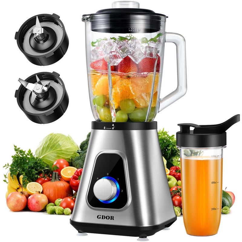 GDOR 1200W Blender for Smoothies and Shakes, 52 Oz Countertop Blender & 22 Oz Personal Blender Combo, 6-leaf Blade, 3 Adjustable Speed for Juices, Frozen Fruit Drinks, Sauces, Self-Cleaning - Image 1