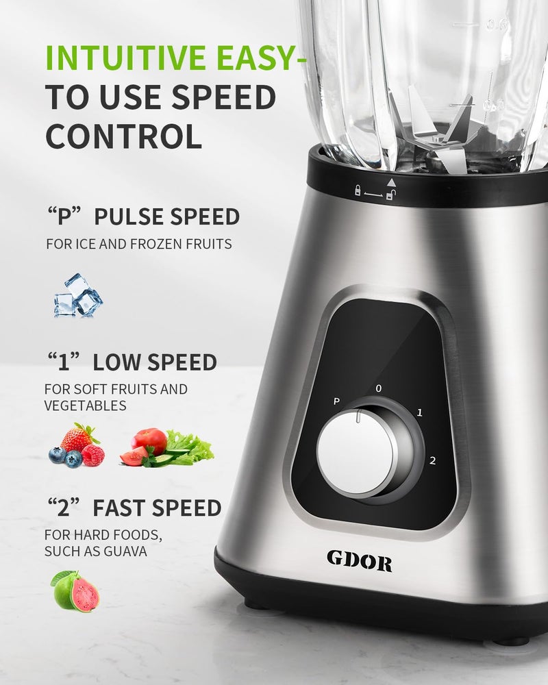 GDOR 1200W Blender for Smoothies and Shakes, 52 Oz Countertop Blender & 22 Oz Personal Blender Combo, 6-leaf Blade, 3 Adjustable Speed for Juices, Frozen Fruit Drinks, Sauces, Self-Cleaning - Image 3