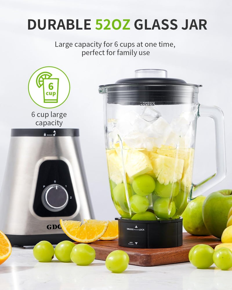GDOR 1200W Blender for Smoothies and Shakes, 52 Oz Countertop Blender & 22 Oz Personal Blender Combo, 6-leaf Blade, 3 Adjustable Speed for Juices, Frozen Fruit Drinks, Sauces, Self-Cleaning - Image 5
