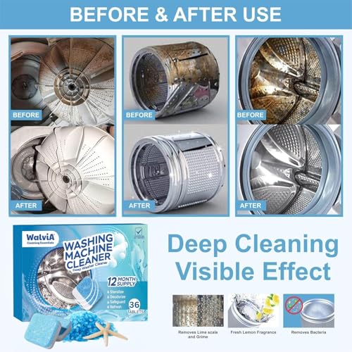 WALVIA Washing Machine Cleaning Tablets | Deep Cleaning & Descaling for Front & Top Load Washers | Removes Odor | Residue & Limescale | Easy to Use Effervescent Tablets | Improve Hygiene | 36 Pcs - Image 4