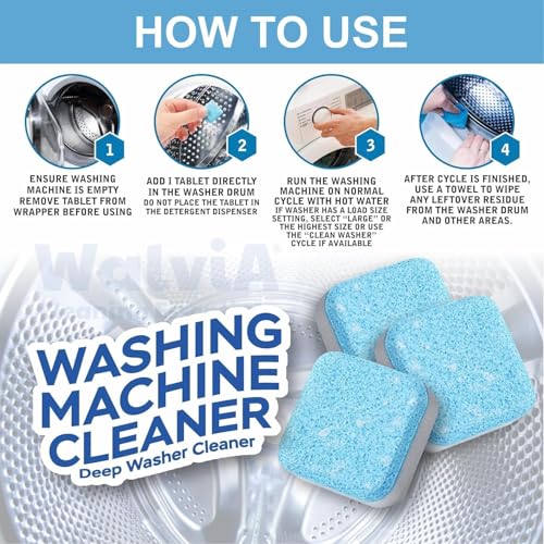 WALVIA Washing Machine Cleaning Tablets | Deep Cleaning & Descaling for Front & Top Load Washers | Removes Odor | Residue & Limescale | Easy to Use Effervescent Tablets | Improve Hygiene | 36 Pcs - Image 3