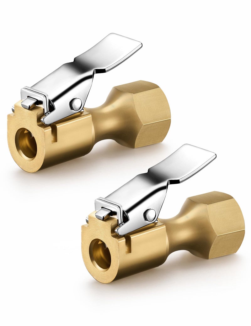 AstroAI 4 Pack Air Chuck, Heavy Duty Closed Flow Lock On Tire Chuck with Clip for Inflator Gauge Compressor Accessories, Yellow - Image 1