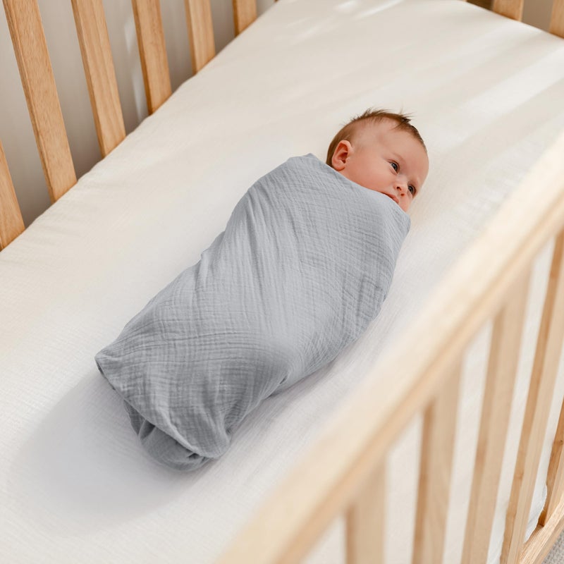 Comfy Cubs Muslin Swaddle Blankets Pack of 3, 42 x 42 Inch Soft 100% Cotton Baby Blanket Set, Large Wraps for Newborns - Self-Soothing Swaddles for Newborns - Heather Blue, Pacific Blue, Fern - Image 3