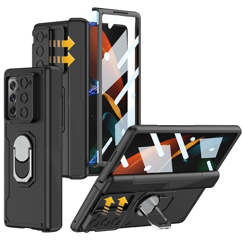 NINKI Compatible Samsung Galaxy Z Fold 2 Case with Screen Protector  Slide Camera Cover 5 in 1 Magnetic Hinge Case for Samsung Z Fold 2 Case with Hinge ProtectionNew Z Fold 2 Phone Ring Cases Black