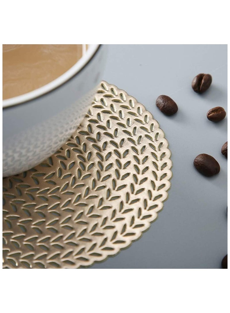 آنا 4 قطع حصائر دائرية بشكل سنابل القمح مصنوعة من PVC مقاومة للتسرب، مقاومة للماء، مضادة للانزلاق وعازلة للحرارة - حصائر طاولة طعام أنيقة،durable وسهلة التنظيف، مناسبة للاستخدام في تجمعات العائلة والمطاعم. - Image 3