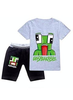 Unspeakble Kids Unisex Short Sleeve Round Neck Grey T-shirt Black Shorts Set