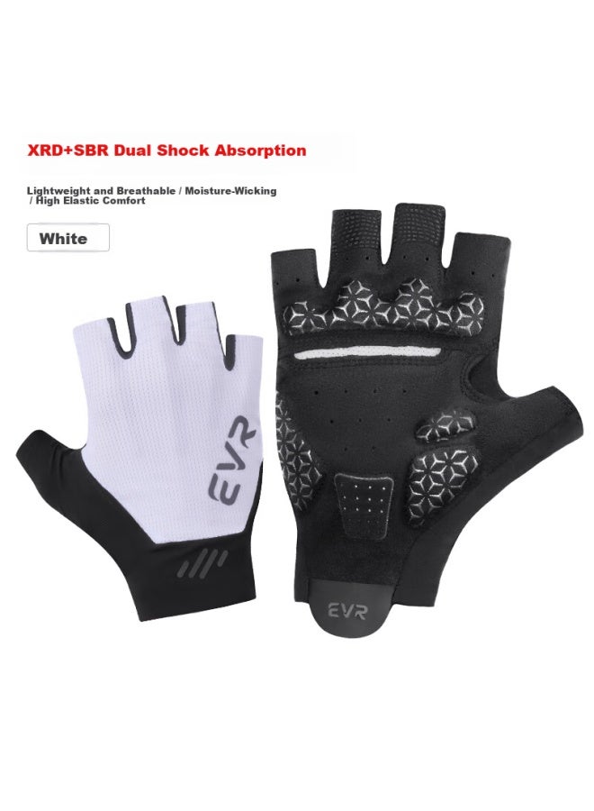Evr Cycling Gloves Half Finger Summer Shock Absorption Short Finger Gloves White L