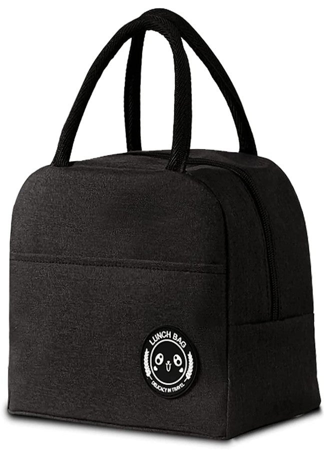 Dhavl Portable and Reusable Insulated Nylon Lunch Bags Women Work, Student Kids, Thermal Cooler Bag Picnic Organizer Storage Lunch Box(Pack of 1) (Black) - Image 1