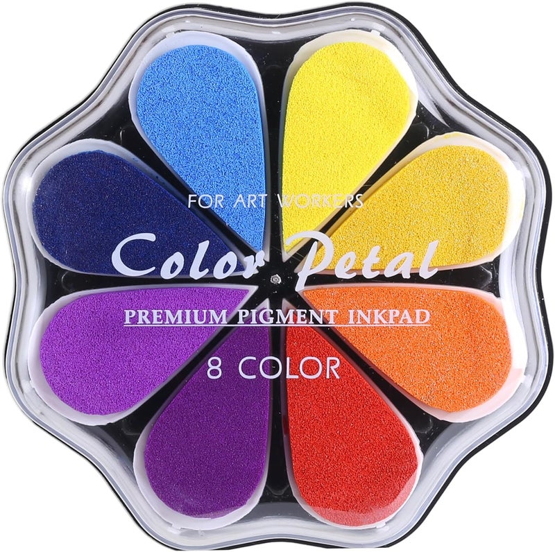 YPSelected 8 Assorted Multi Colours Waterdrop Shaped Craft Rubber Stamps Petal Ink Pads for Paper Wood Fabric (Set 1026) - Image 1