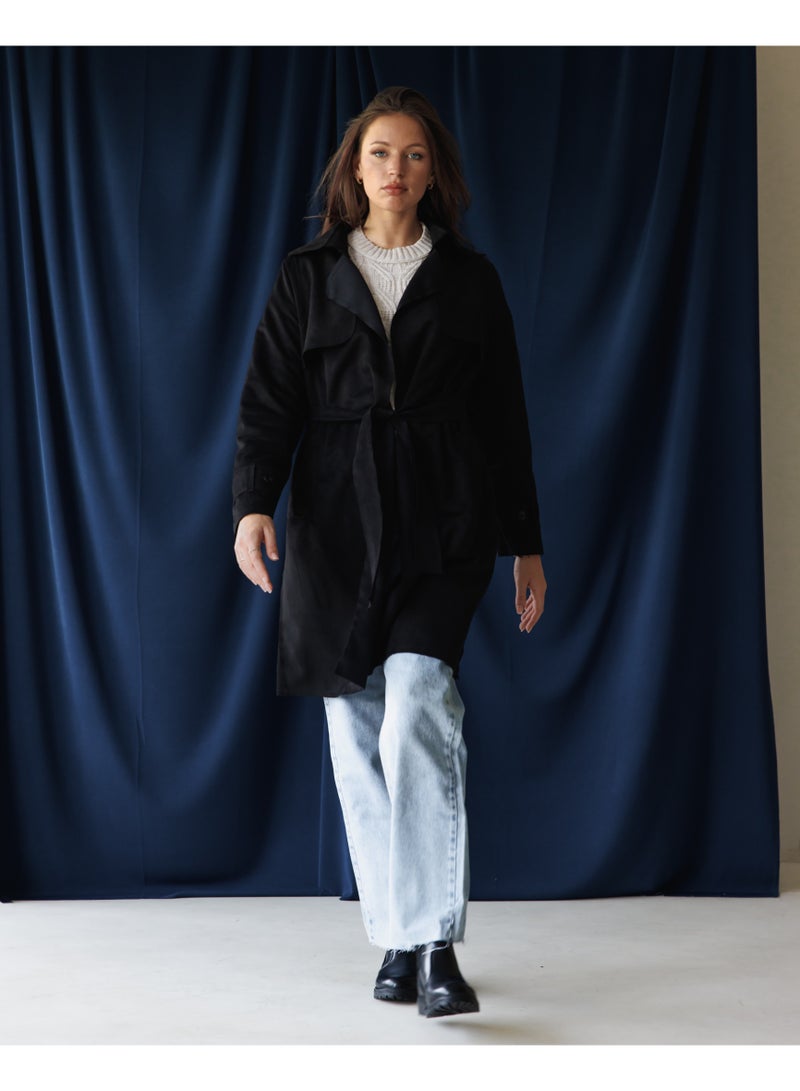 Pavo Black Suede Trench coat - Image 1