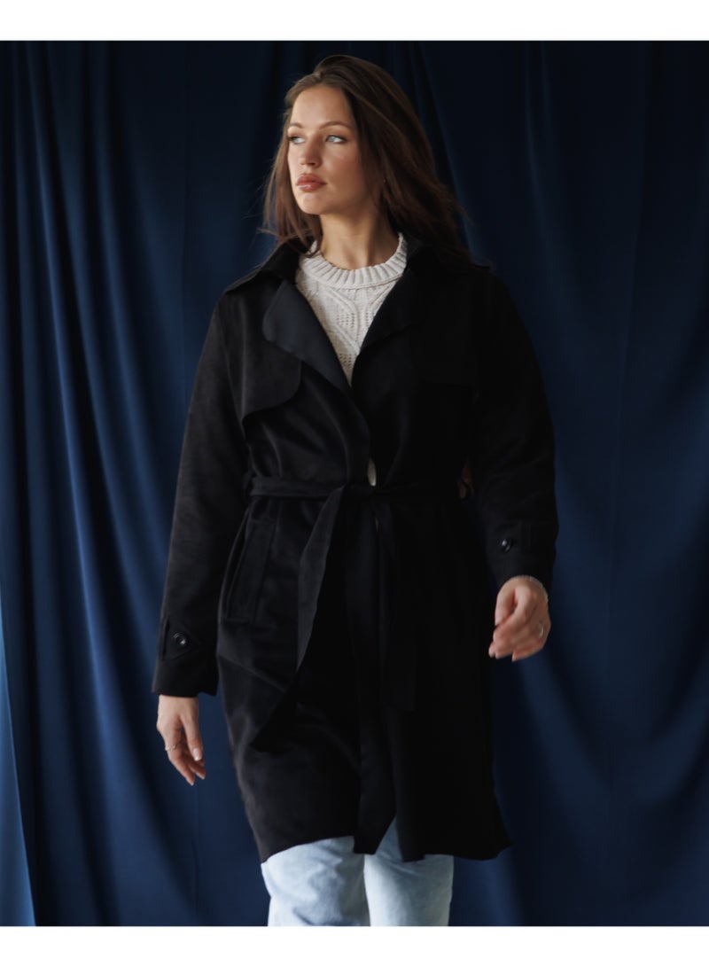Pavo Black Suede Trench coat - Image 2