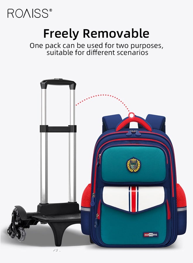 roaiss Children's Trolley Backpack Can Climb Stairs Large Capacity Waterproof Wear-Resistant Student Backpack Scientific Weight-Reducing Schoolbag for Elementary Boys and Girls - Image 2