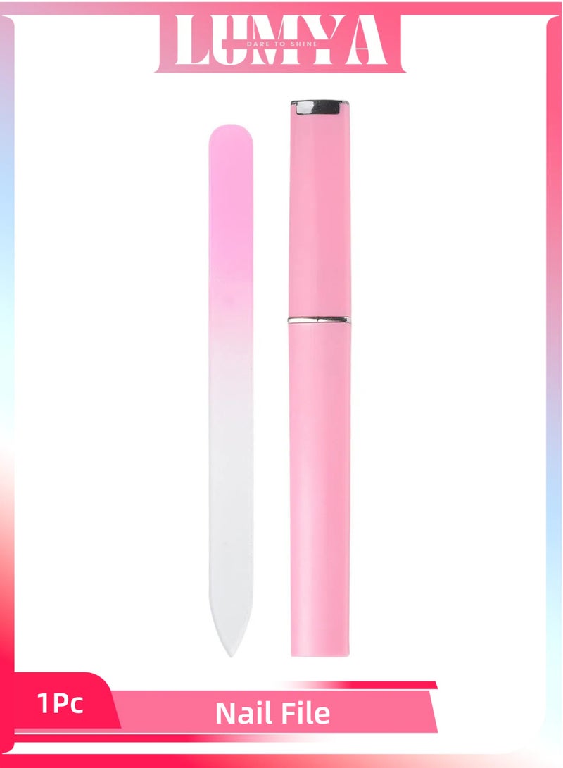 LUMYA Glass Nail File Kit with Case, Double-sided Crystal Fingernail File for Natural Nails, Shine Buffer Manicure Tool, Reusable Washable Nail Polishing File (Light Pink) - Image 1