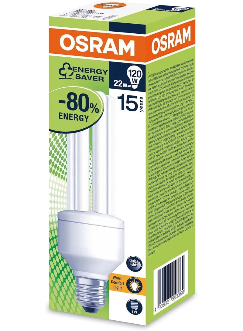 Osram Duluxstar Stick 22W Compact Fluorescent Lamp, E27 Base, Warm Comfort Light 2500K – Energy-Saving Bulb - Image 1
