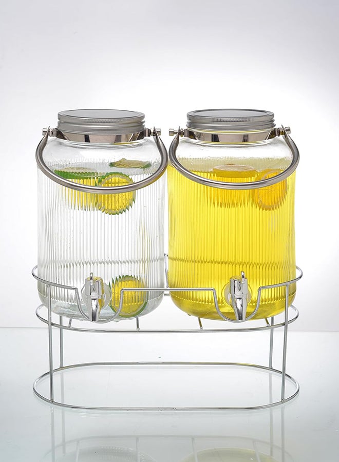 Orchid Orchid Dual 4L Glass Beverage Dispenser with Metal Handle and Stand  - Image 1