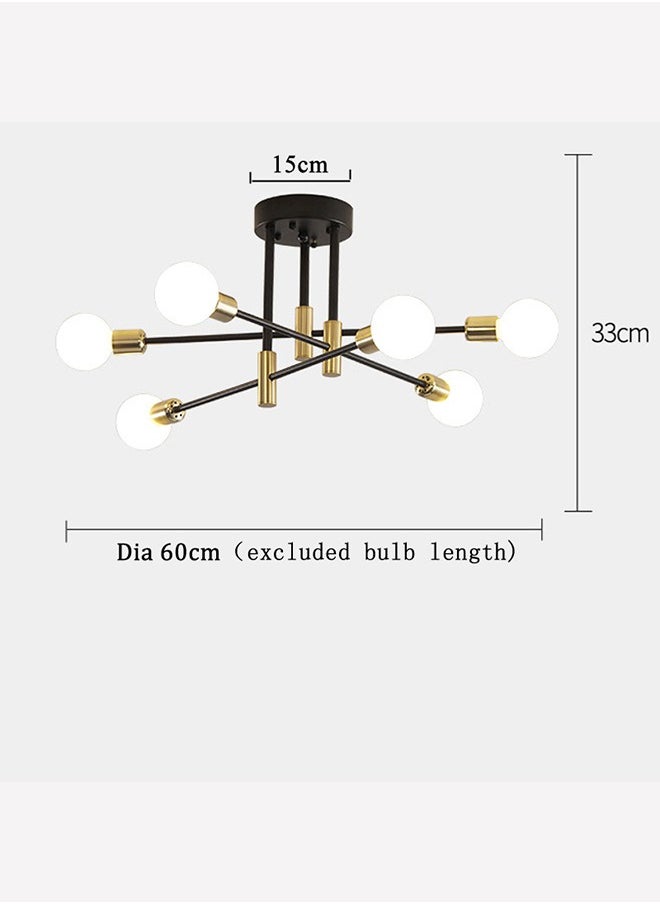 YZMA GLOBAL - Modern Industrial Pendant Lamp Magic Bean Iron Ceiling Light Black+Gold, 6 Heads, Without Bulb - Image 1
