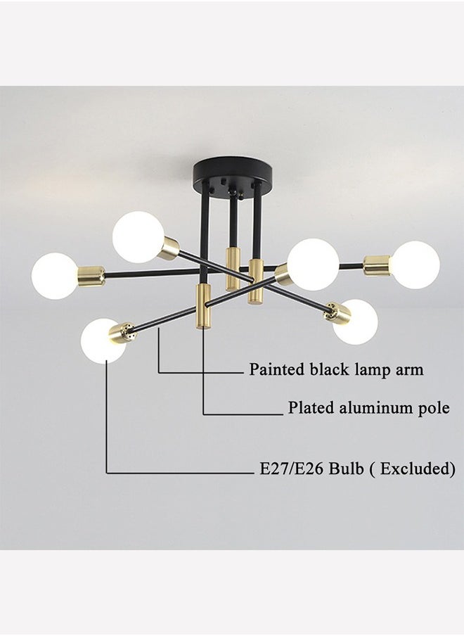 YZMA GLOBAL - Modern Industrial Pendant Lamp Magic Bean Iron Ceiling Light Black+Gold, 6 Heads, Without Bulb - Image 1