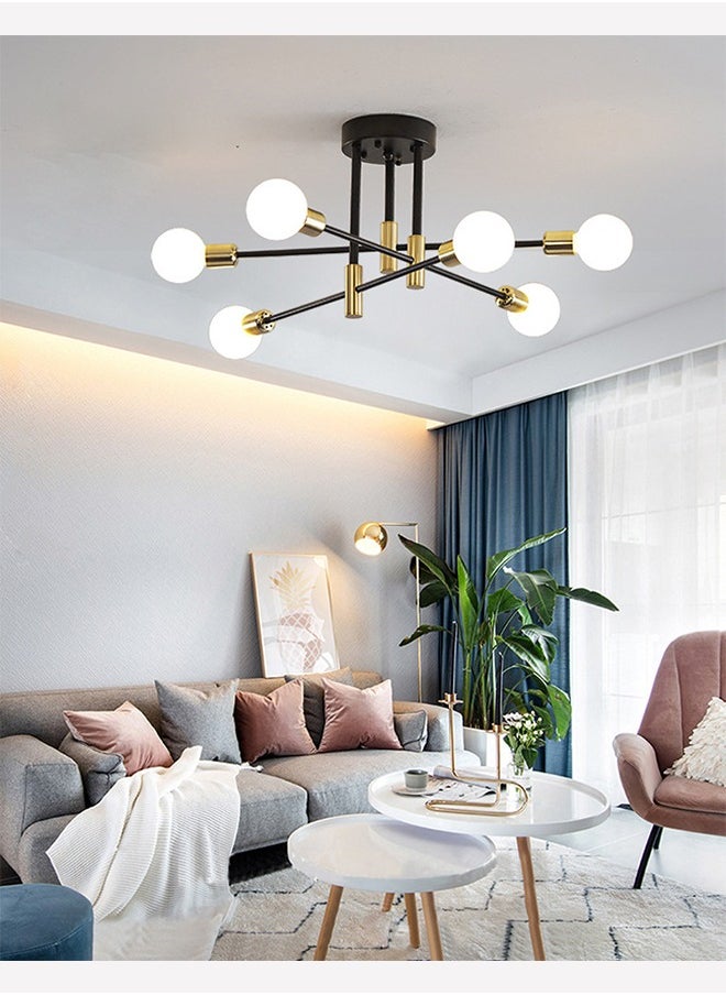 YZMA GLOBAL - Modern Industrial Pendant Lamp Magic Bean Iron Ceiling Light Black+Gold, 6 Heads, Without Bulb - Image 1