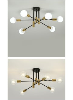 YZMA GLOBAL Modern Industrial Pendant Lamp Magic Bean Iron Ceiling Light Black+Gold, 6 Heads, Without Bulb  - Image 2