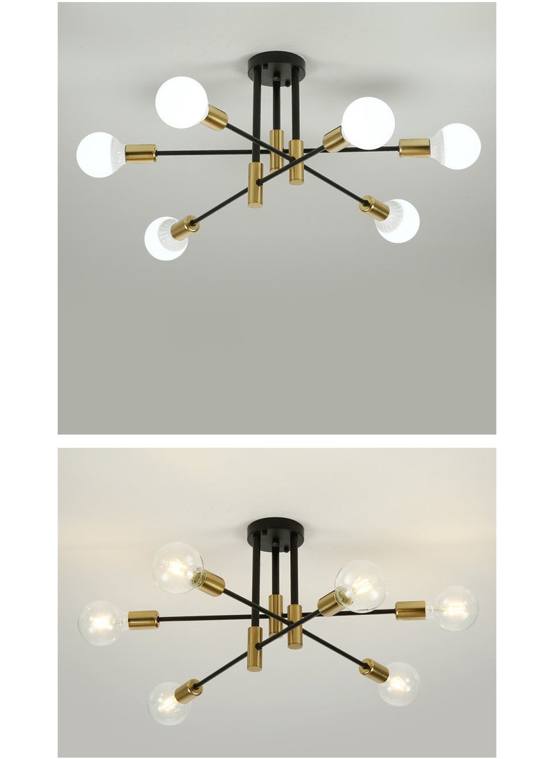 YZMA GLOBAL - Modern Industrial Pendant Lamp Magic Bean Iron Ceiling Light Black+Gold, 6 Heads, Without Bulb - Image 1