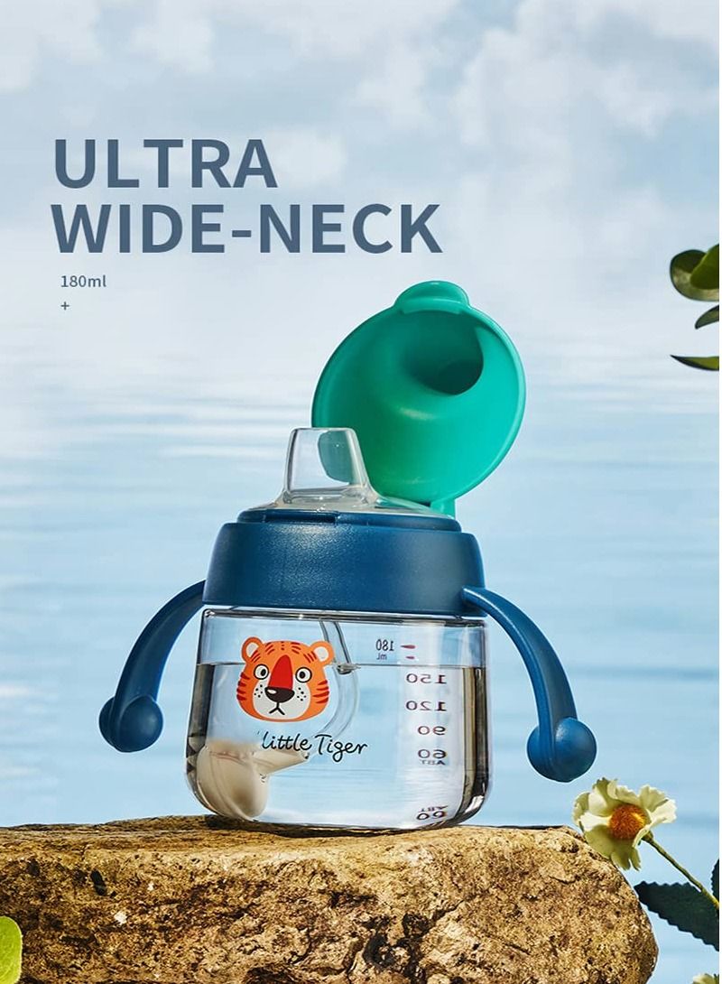 Y&D Sippy Cups for Baby 6+ Months, 180ML Toddler Bottles, Spill-Proof Transition Learner Infant 6-24 Month, Clear Scale Trainer Cup with Weighted Straw Cover (Blue Tiger) - Image 4