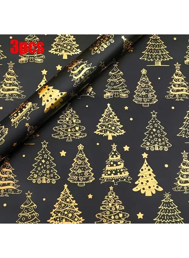 Christmas Gift Wrapping Paper 3 Rolls Winter Snowflake Reindeer Patterns Christmas Tree Style Three - Image 1