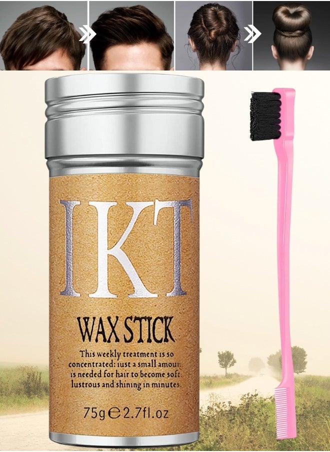 IKT - Hair Wax Stick 75g with Edge Control Brush Hair Slick Stick Wax Stick for Hair Bristle Brush for Flyaways Teasing Brush for Hair Styling for Baby Hair and Edge Anti Frizz Hair - Image 1