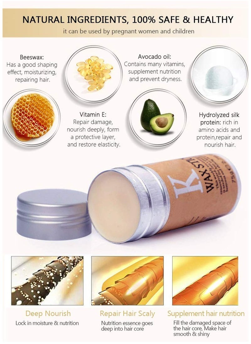 IKT - Hair Wax Stick 75g with Edge Control Brush Hair Slick Stick Wax Stick for Hair Bristle Brush for Flyaways Teasing Brush for Hair Styling for Baby Hair and Edge Anti Frizz Hair - Image 1