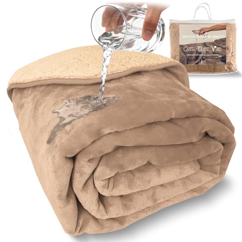 Sacred Weapon Waterproof Blanket Queen/Twin Size 50"x80" - Ultra-Soft Fleece Top & Sherpa Back - Noiseless, Absorbent Bed Protector - Machine Washable for Kids, Pets, Elderly Care - Beige - Image 3