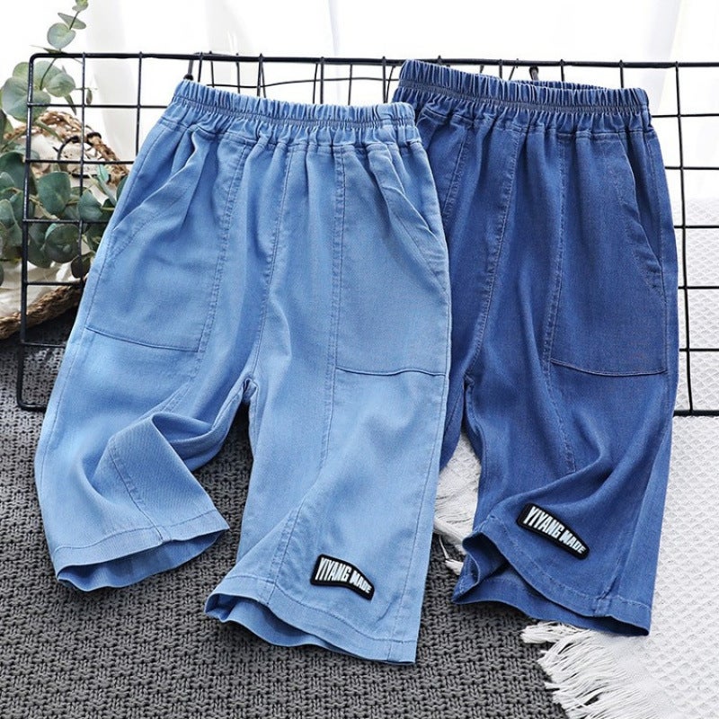 Children'S Lightweight Tens Cotton Denim Cropped Pants Boys Stitching Shorts Arrival Zhongda Children'S Hasbro - Image 2
