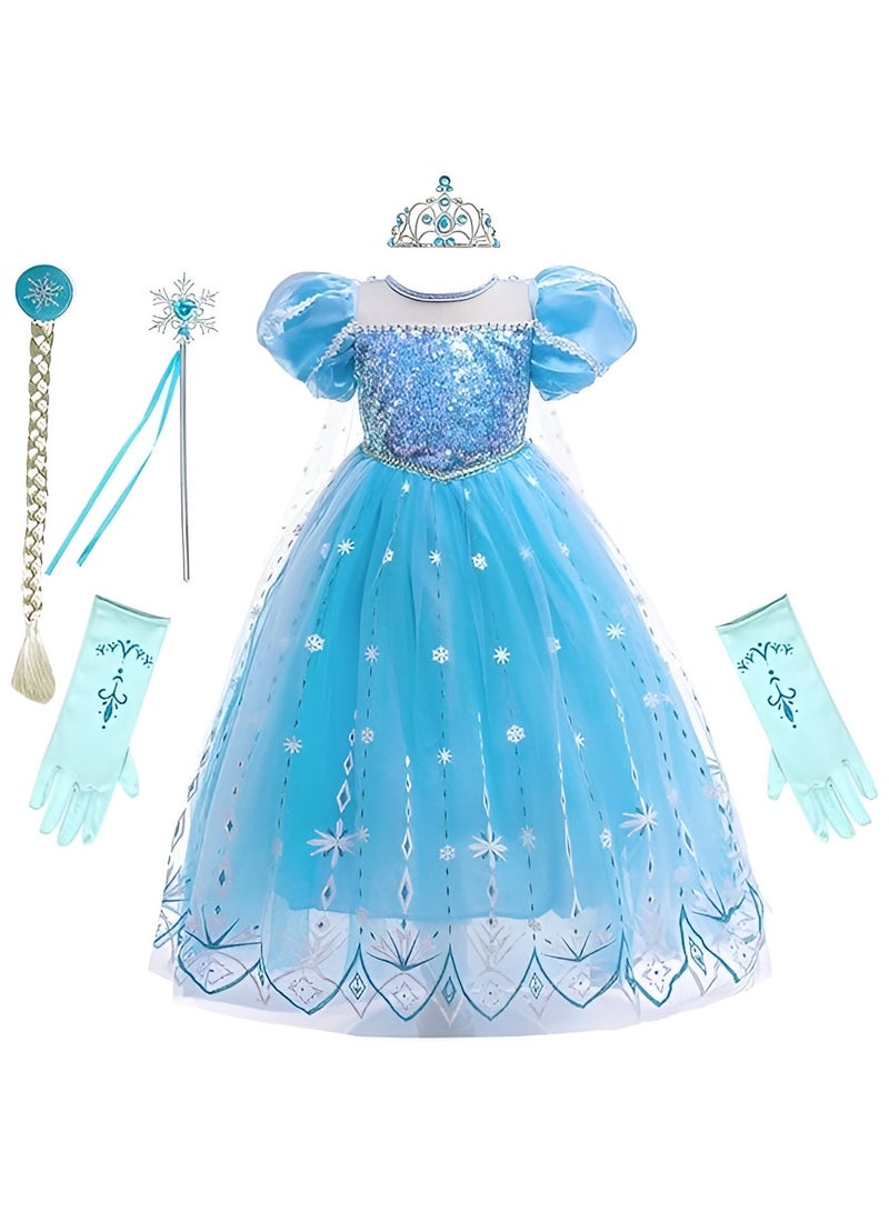 Girls Frozen Elsa Princess Dress Festival Costume Birthday Evening Party Ball Gown with Accessories