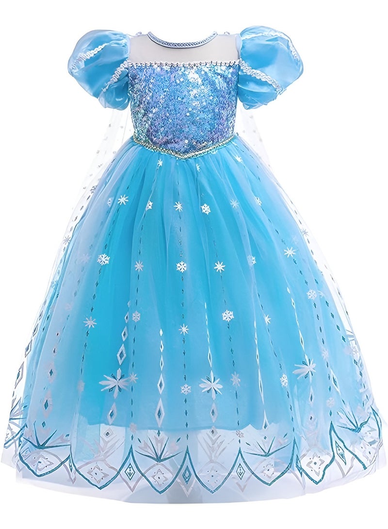 Girls Frozen Elsa Princess Dress Festival Costume Birthday Evening Party Ball Gown with Accessories