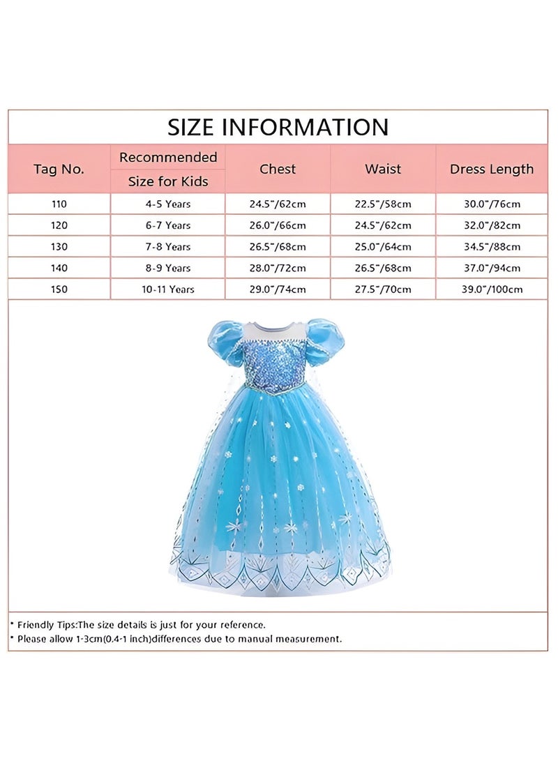 Girls Frozen Elsa Princess Dress Festival Costume Birthday Evening Party Ball Gown with Accessories