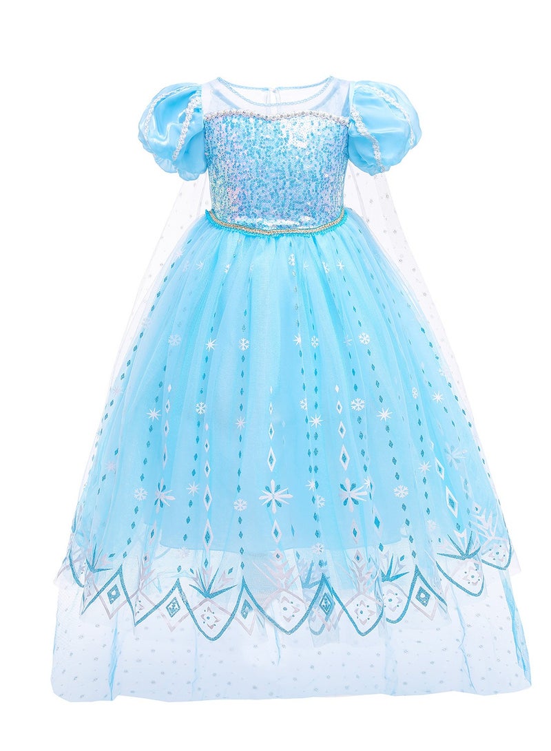 Girls Frozen Elsa Princess Dress Festival Costume Birthday Evening Party Ball Gown with Accessories