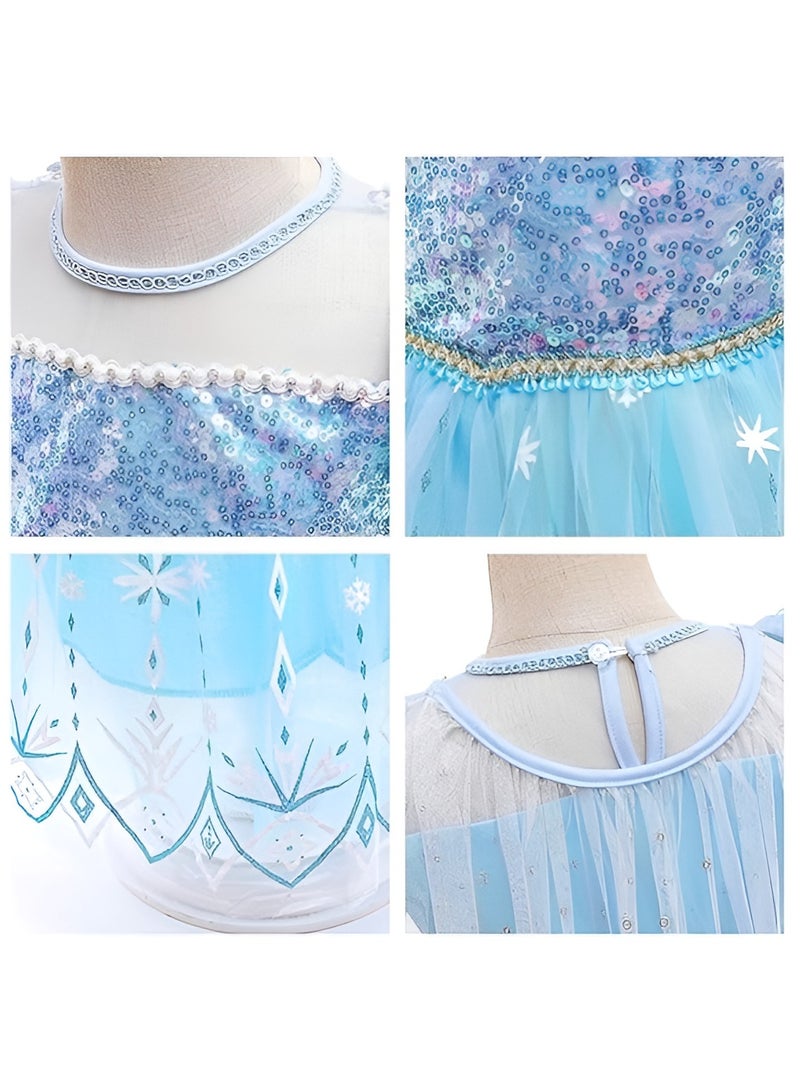 Girls Frozen Elsa Princess Dress Festival Costume Birthday Evening Party Ball Gown with Accessories