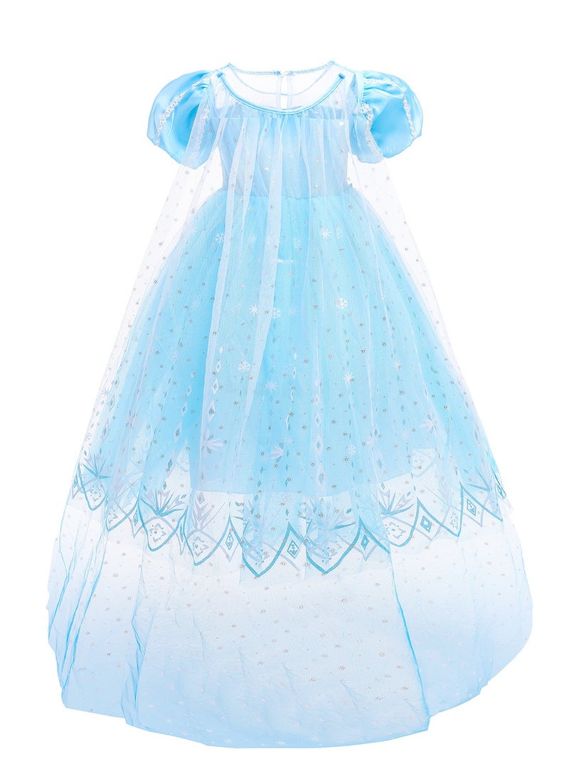 Girls Frozen Elsa Princess Dress Festival Costume Birthday Evening Party Ball Gown with Accessories