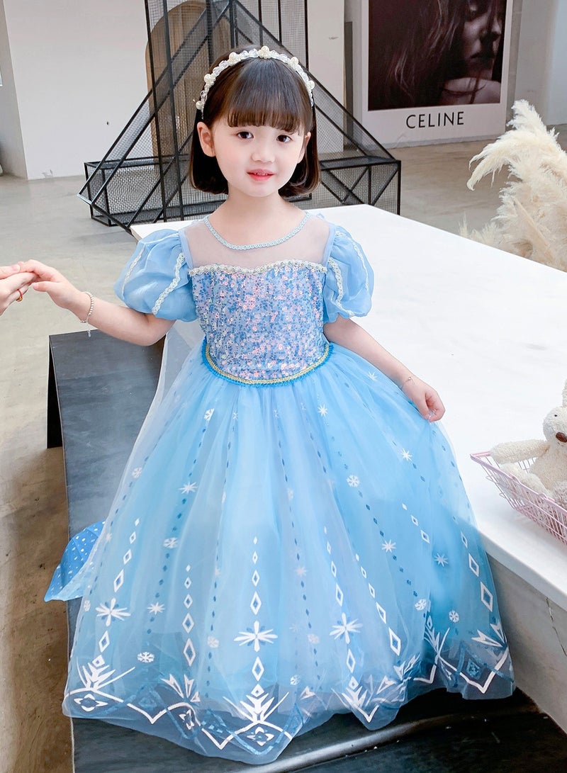 Girls Frozen Elsa Princess Dress Festival Costume Birthday Evening Party Ball Gown with Accessories