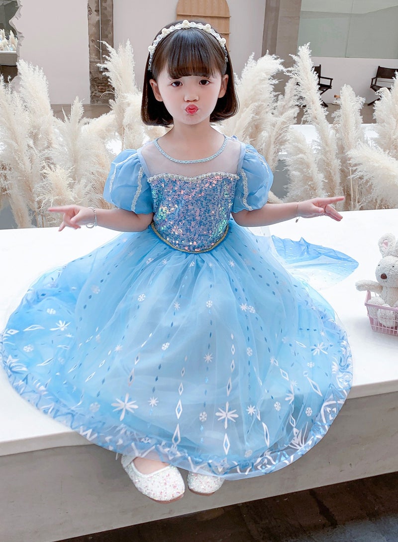 Girls Frozen Elsa Princess Dress Festival Costume Birthday Evening Party Ball Gown with Accessories