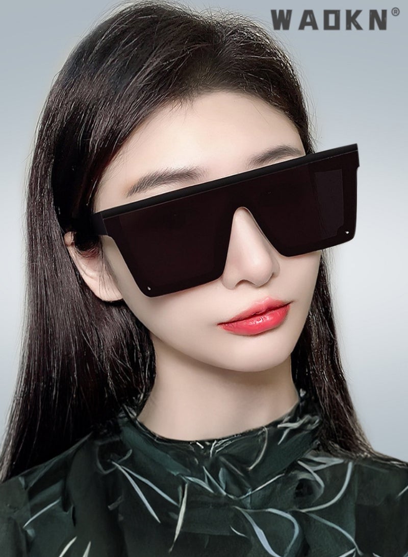 WAOKN Oversized Square Trendy Sunglasses Womens Mens Futuristic Flat Top Visor Shades,UV400 Protection Sun Glasses,Fashion Anti-Glare Glasses for Men Driving, Fishing, Golfing, Traveling - Image 2