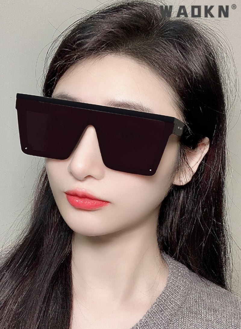 WAOKN Oversized Square Trendy Sunglasses Womens Mens Futuristic Flat Top Visor Shades,UV400 Protection Sun Glasses,Fashion Anti-Glare Glasses for Men Driving, Fishing, Golfing, Traveling - Image 5