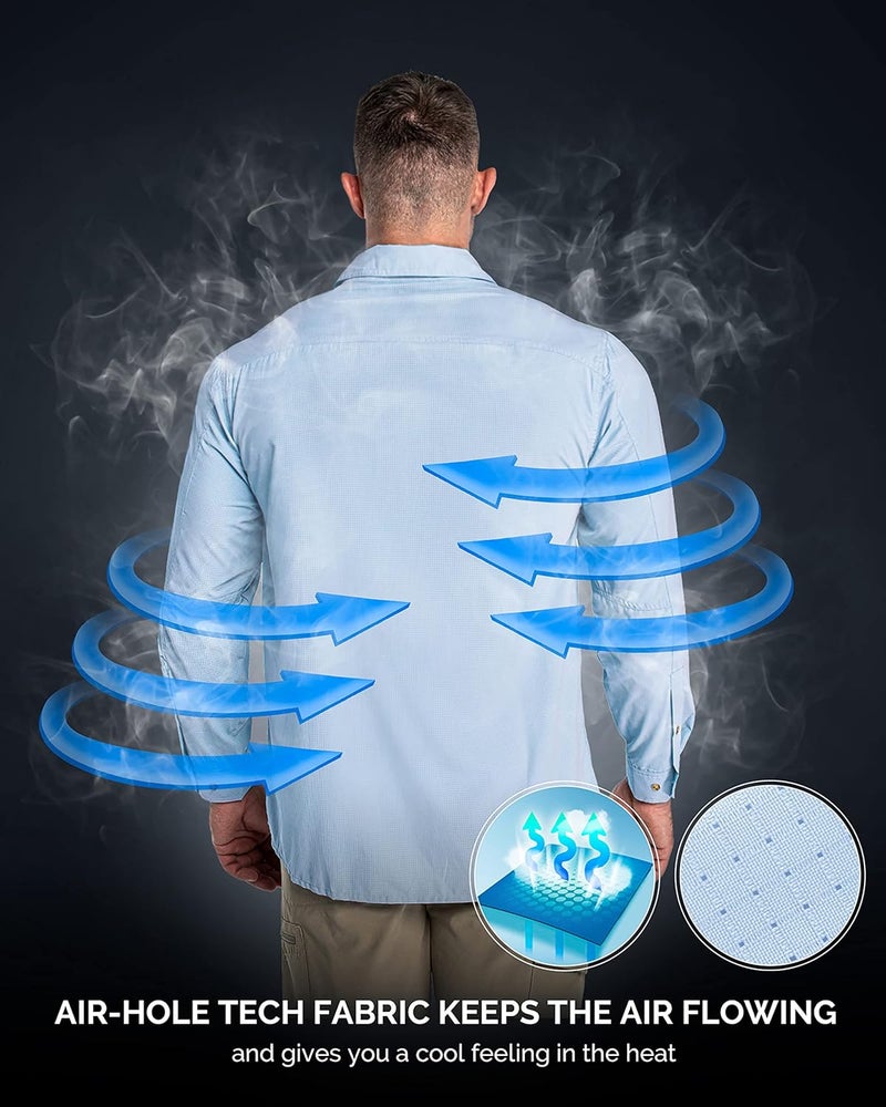 33,000ft Men's Long Sleeve Sun Protection Shirt UPF 50+ UV Quick Dry Cooling Fishing Shirts for Travel Safari Camping Hiking - Image 2