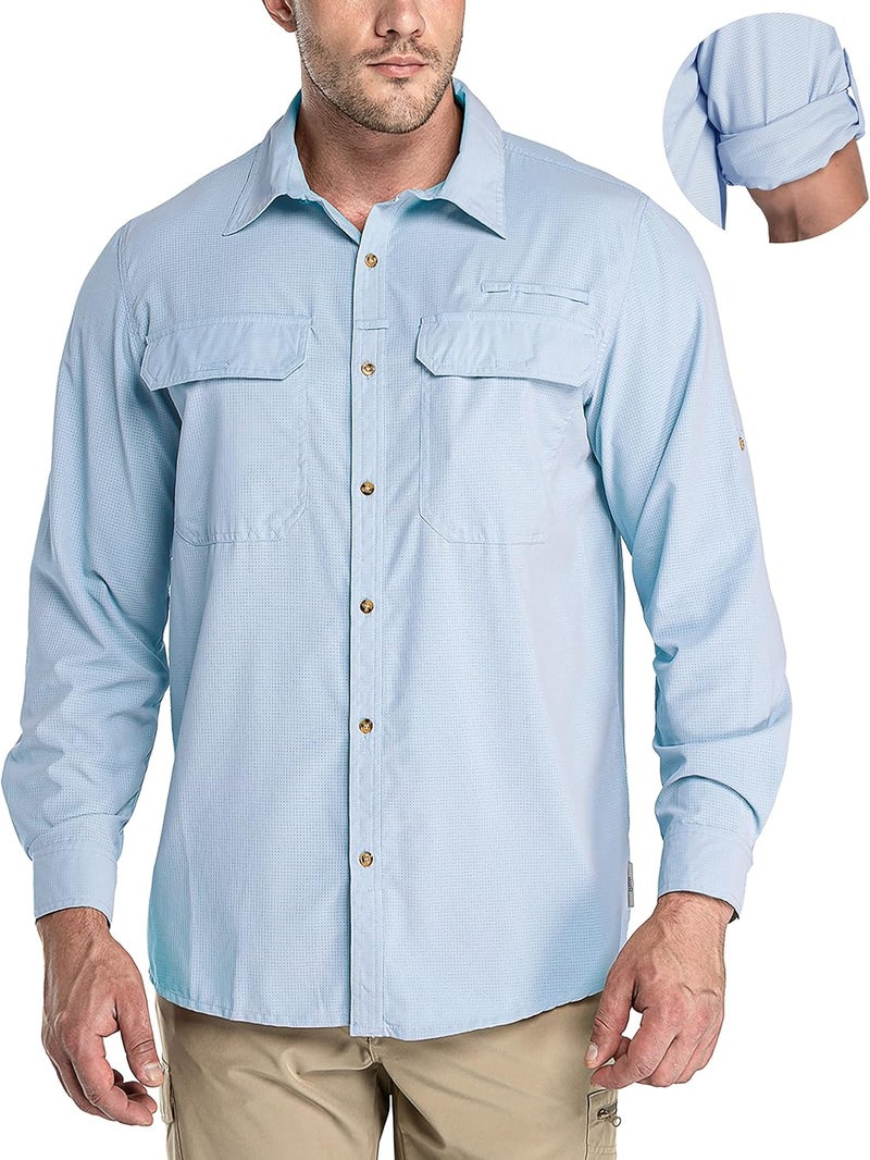 33,000ft Men's Long Sleeve Sun Protection Shirt UPF 50+ UV Quick Dry Cooling Fishing Shirts for Travel Safari Camping Hiking - Image 1