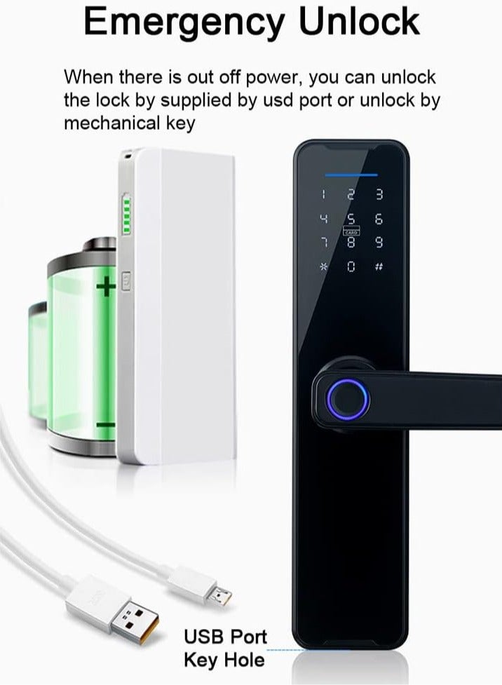 Smart Door Lock, Fingerprint Smart Door Lock, Electronic Deadbolt with 4 Ways Password, TUYA Control, Fingerprint and Key - Image 3