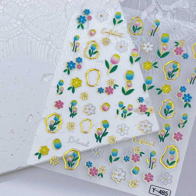 Sevgob 6Sheets Ocean Beach Nail Stickers 5D Embossed Gold Blue Starfish Nail Decals Cute Flower Butterfly Nail Designs Spring Nails Supplies Self-Adhesive Nails Stickers Decals for Women DIY Manicure - Image 4