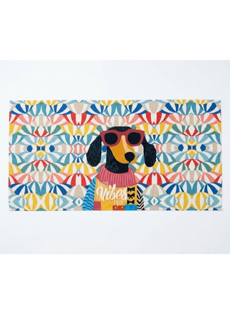GOOD VIBES ONLY Beach Towel – Dog Print – 140 × 70 cm - Image 1