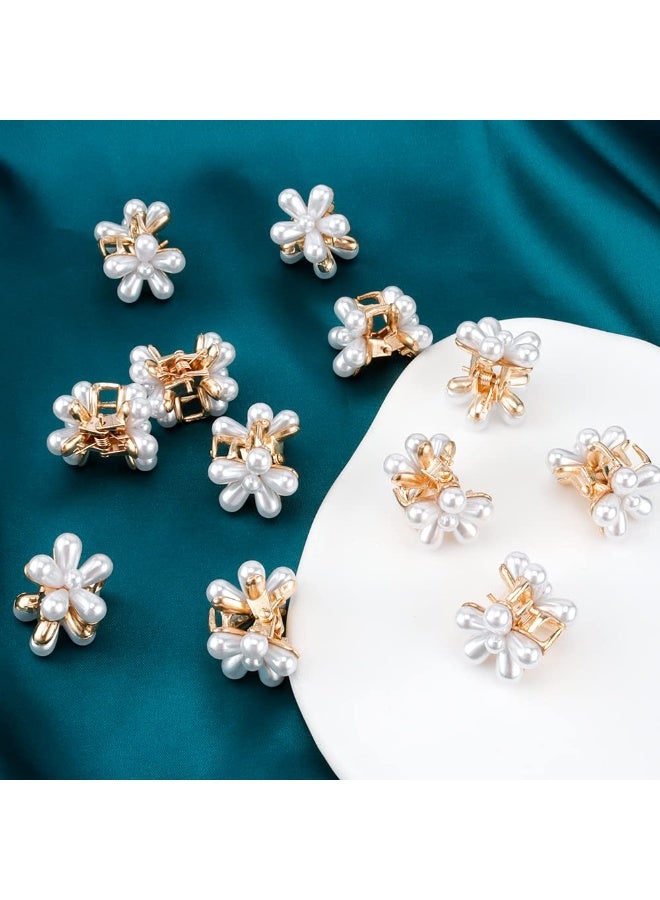 سونسر مشابك شعر صغيرة من الكريستال بمشبك من الكريستال للفتاة، تصميم مخلب زهرة لؤلؤي صغير متعدد الألوان، إكسسوارات شعر زينة اصطناعية حلوة من الأقحوان - Image 4