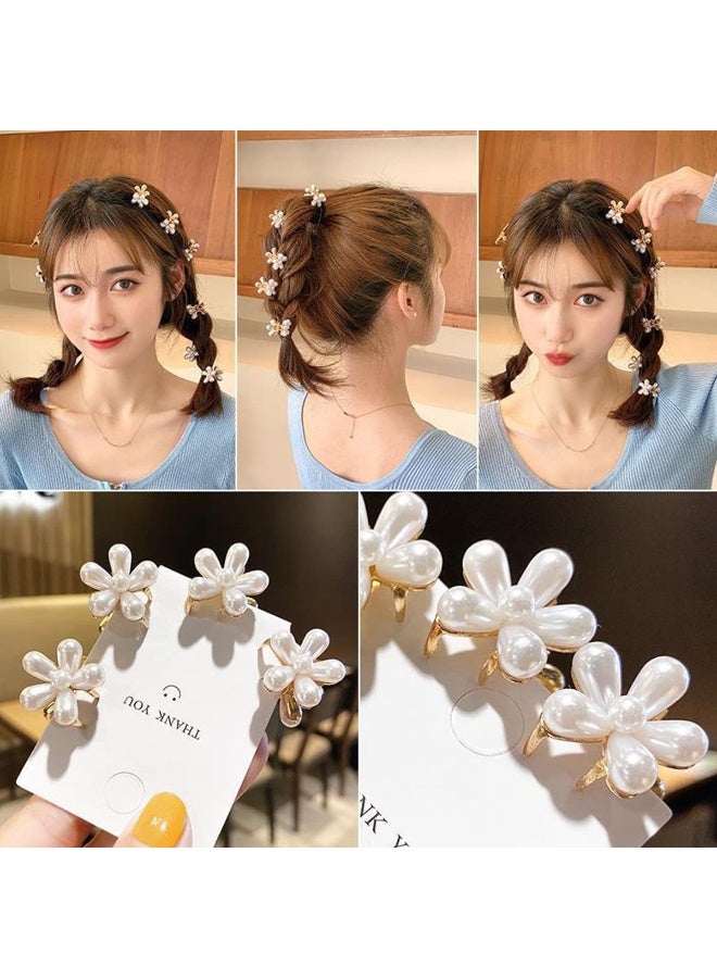 سونسر مشابك شعر صغيرة من الكريستال بمشبك من الكريستال للفتاة، تصميم مخلب زهرة لؤلؤي صغير متعدد الألوان، إكسسوارات شعر زينة اصطناعية حلوة من الأقحوان - Image 5