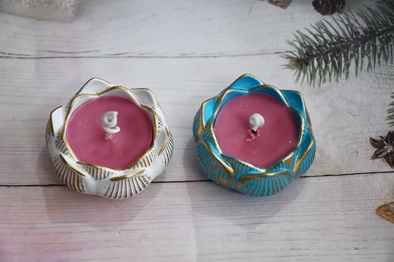 Saugat Traders Saugat Traders Lotus Shape Soy Wax Scented Candles for Home Decor Meditation Yoga Aromatherapy Fragrance Candle for Christmas New Year Decoration Pack of 2 - Image 1