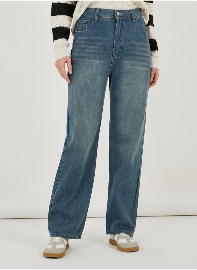 Styli - Straight Fit Mid Rise Tinted Washed Jeans - Image 1