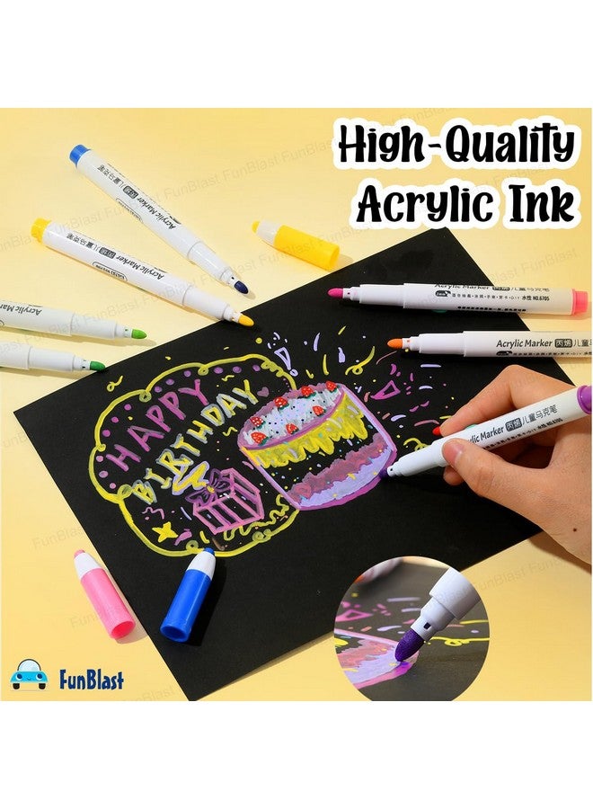 FunBlast 24 Colors Acrylic Color Markers for Art & Craft, Permanent Acrylic Paint Markers Ideal for Rock Painting, Canvas, Photo Album, Craft, School Project, Glass, Ceramic, Wood, Metal (24Markers) - Image 3